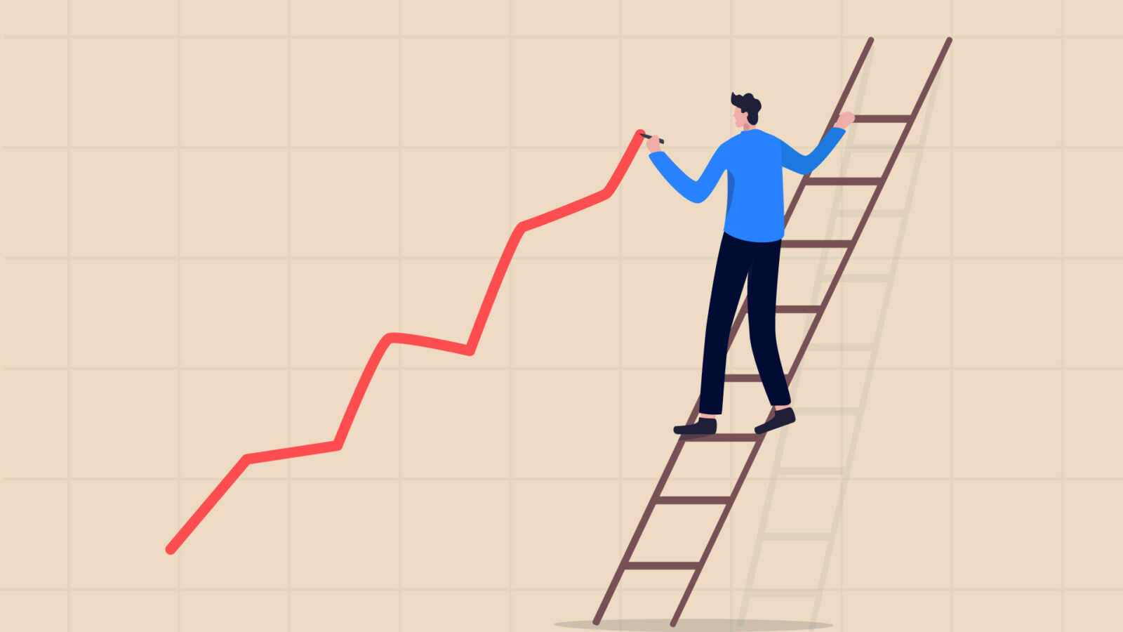 Man on ladder draws rising red line