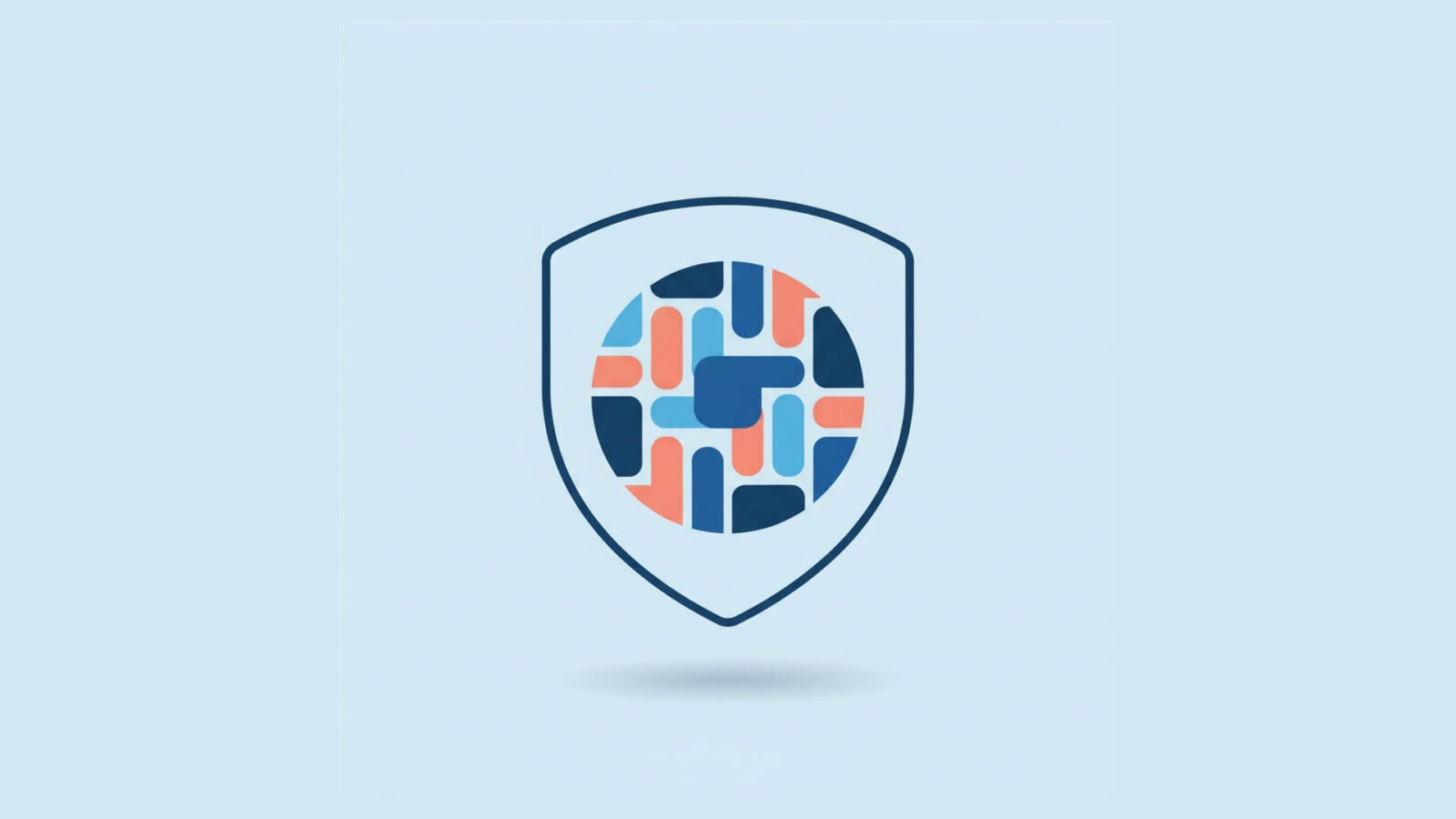 Shield icon with colorful mosaic pattern inside