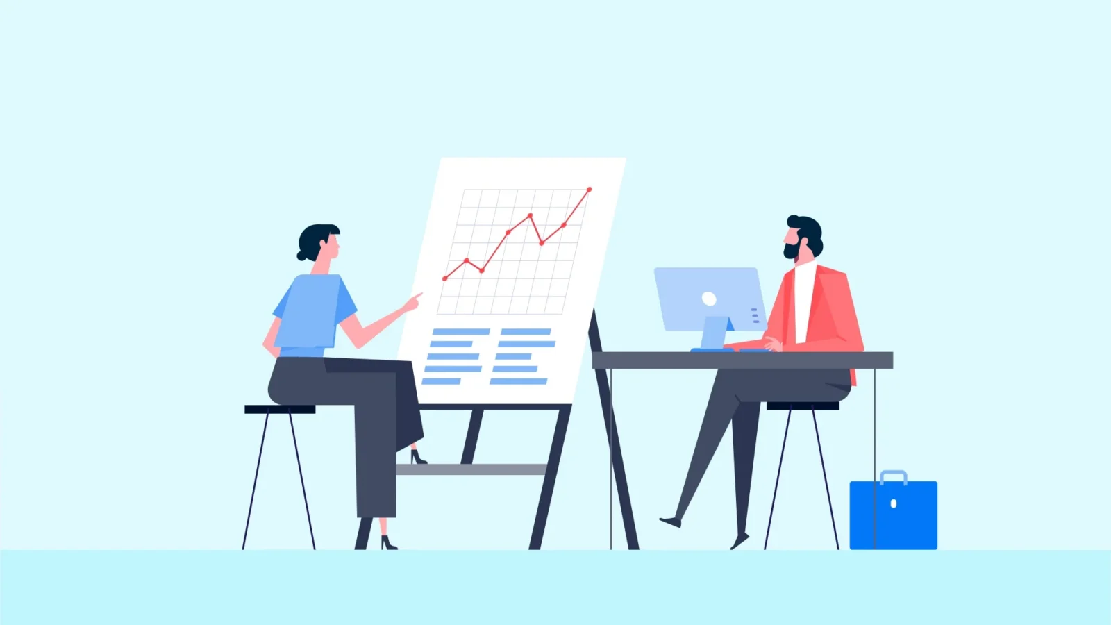 D. OTHERWISE Two people discuss a business growth chart