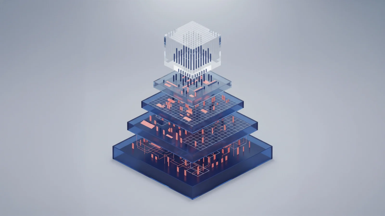 Layered abstract data visualization with grid patterns