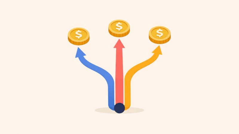 Arrows lead to money coins representing growth