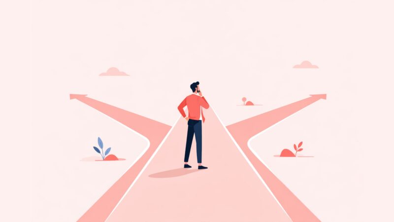 Man at a crossroads, contemplating direction